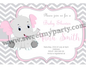 Pink and Grey Elephant Baby Shower Invitation,(9ebb)